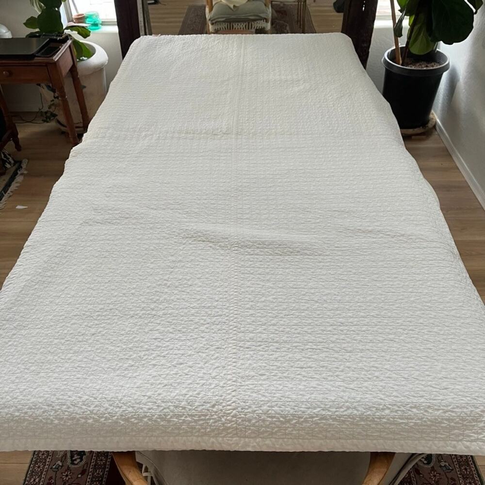Ann Gish Ready-to-Bed 2.0 Quilted Full Queen Coverlet Off-White Linen Blend Grid